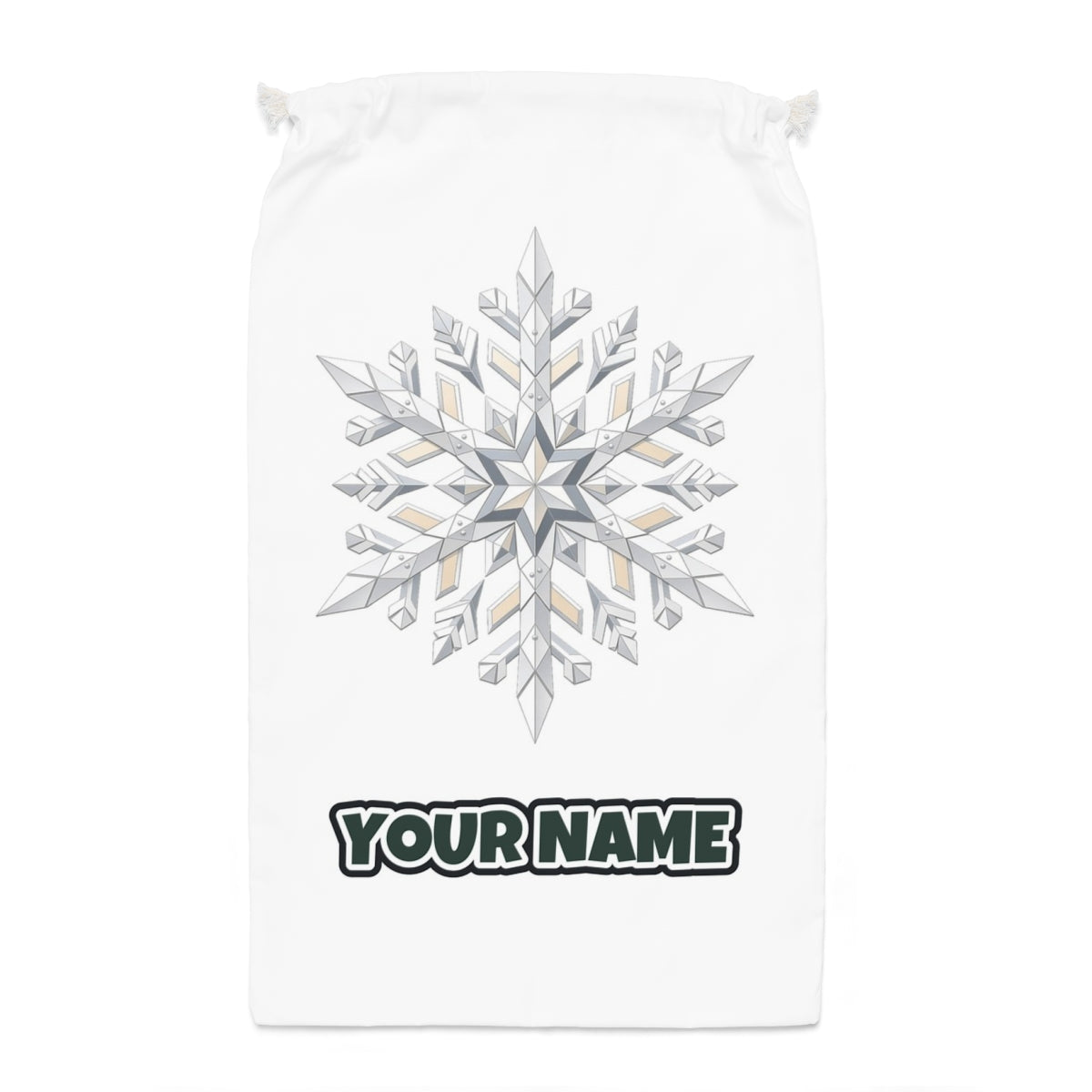 Crystal Cut Snowflake Santa sack laid flat, showing the full print