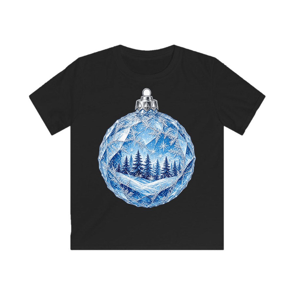 Crystal Forest Bauble personalised kids Christmas tee in black