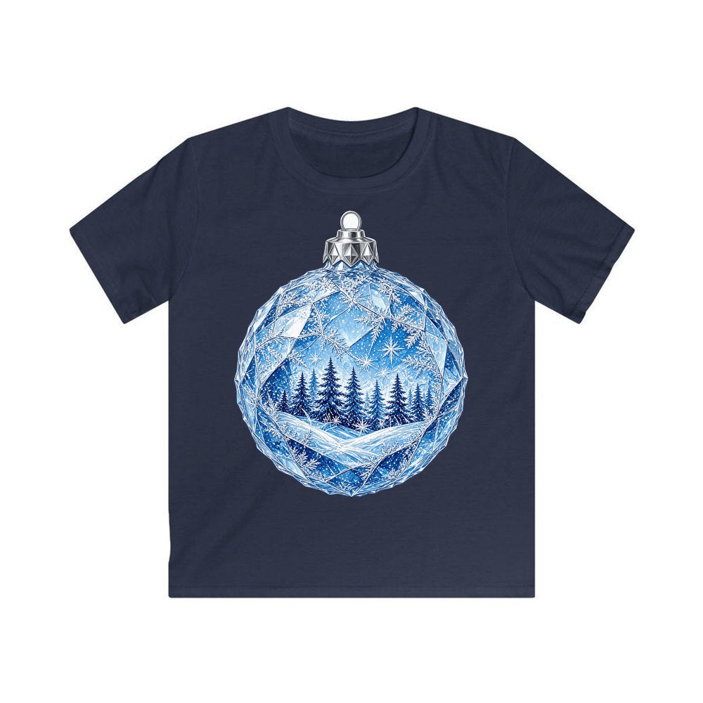 Crystal Forest Bauble personalised kids Christmas tee in navy