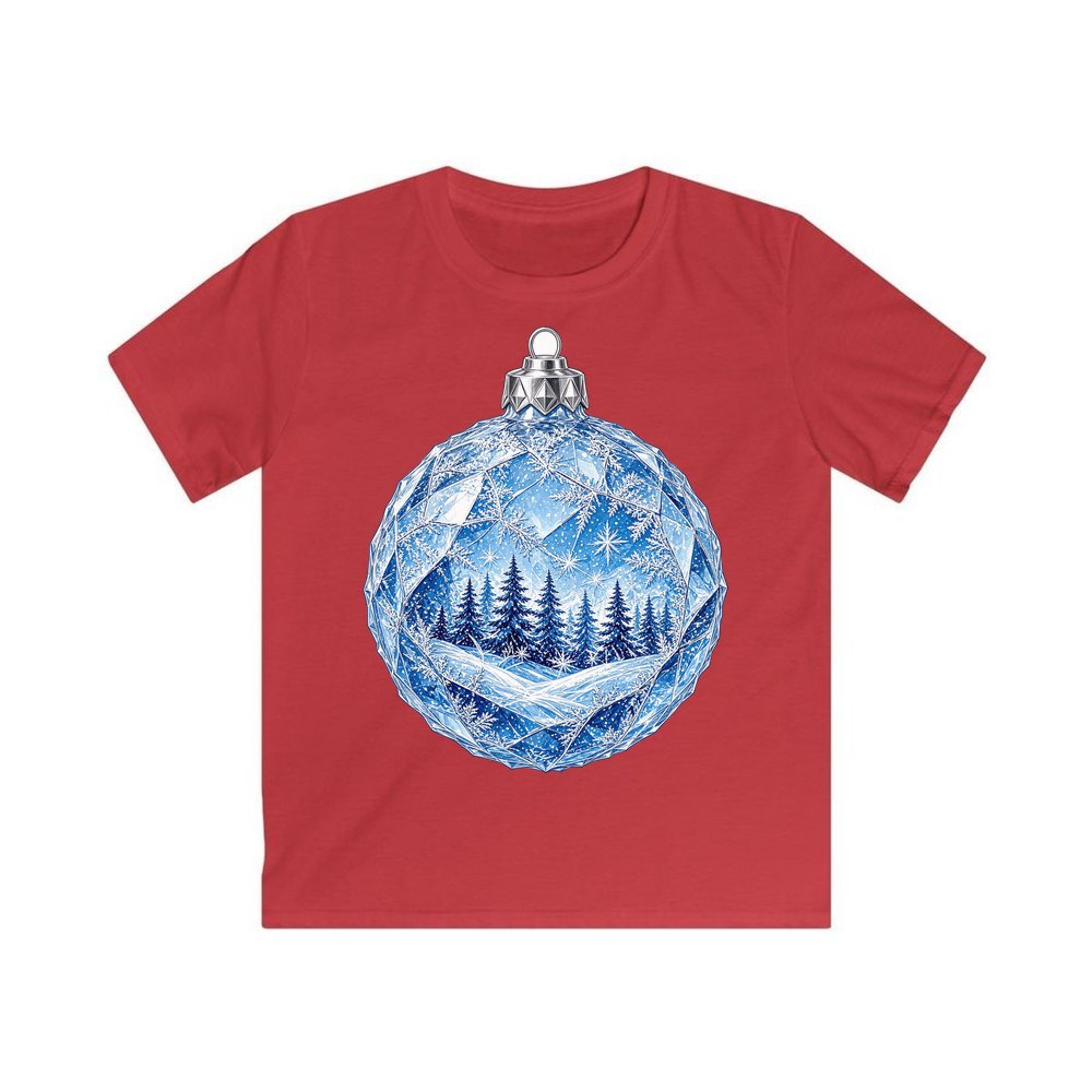 Crystal Forest Bauble personalised kids Christmas tee in red