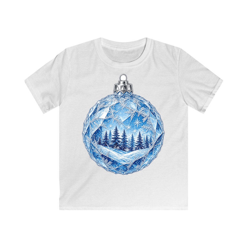 Crystal Forest Bauble personalised kids Christmas tee in white
