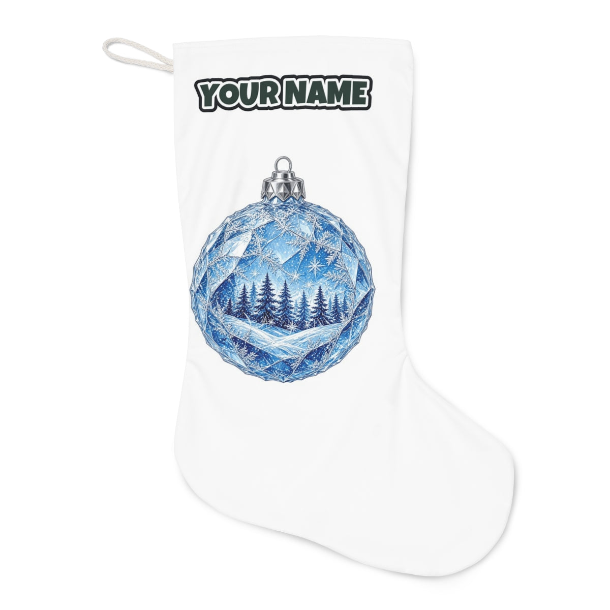 Crystal Forest Bauble Christmas stocking laid flat, showing the full print