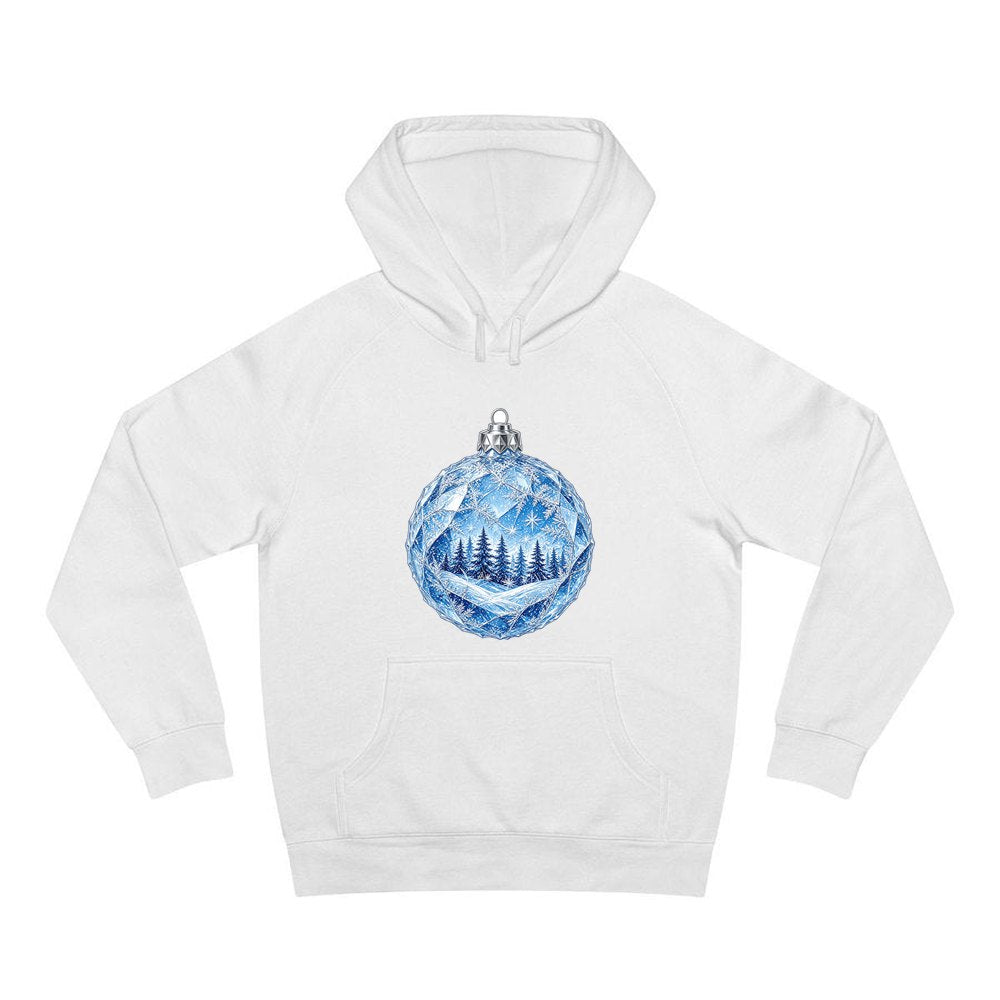 Crystal Forest Bauble personalised Christmas hoodie in white