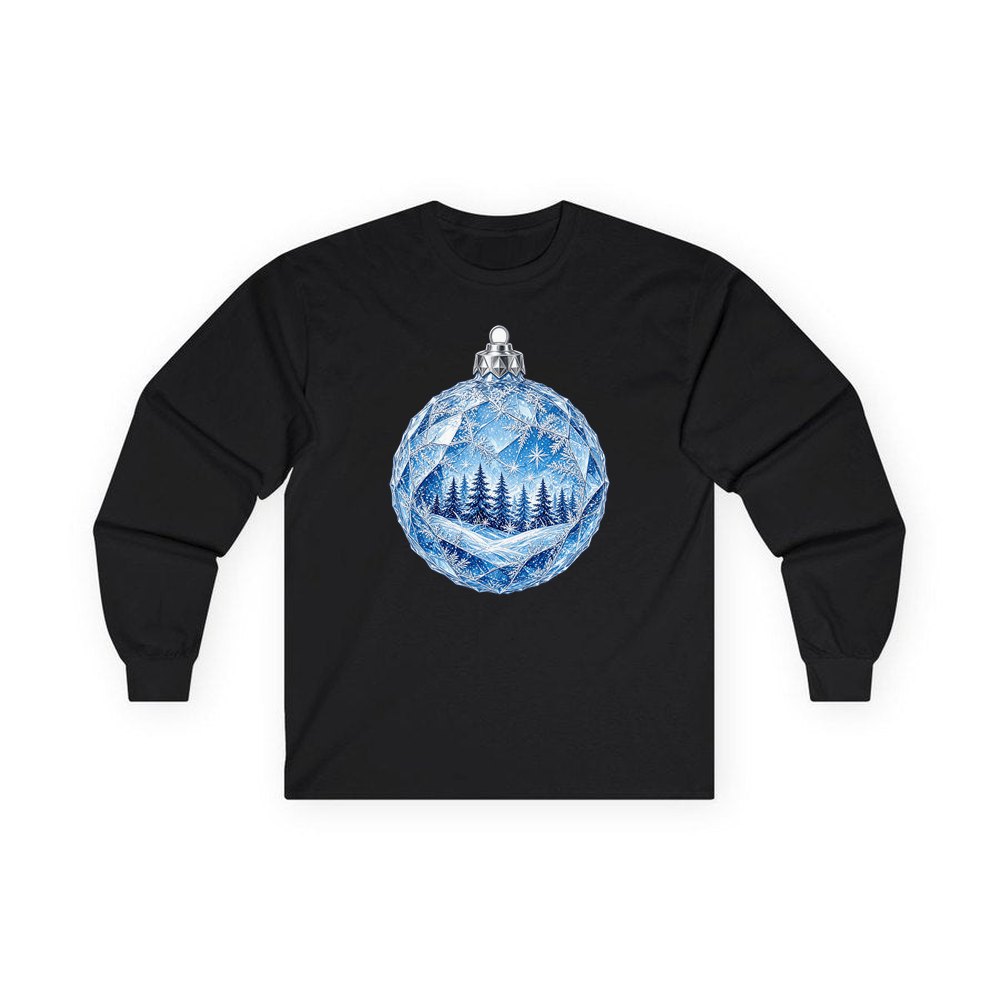 Crystal Forest Bauble personalised long sleeve Christmas T-shirt in black