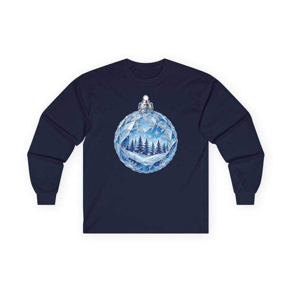 Crystal Forest Bauble personalised long sleeve Christmas T-shirt in navy