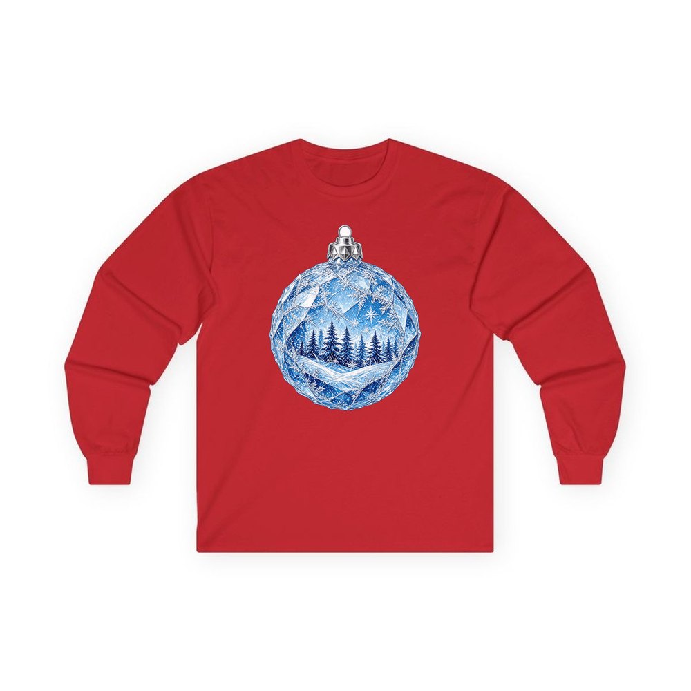 Crystal Forest Bauble personalised long sleeve Christmas T-shirt in red
