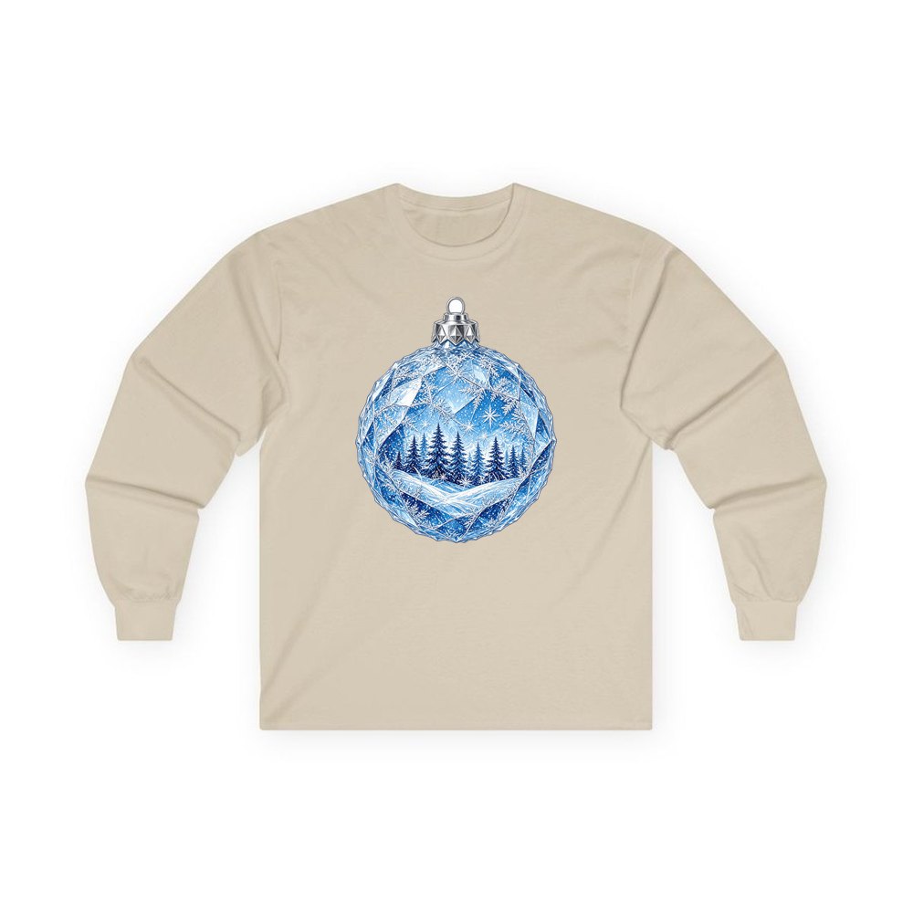 Crystal Forest Bauble personalised long sleeve Christmas T-shirt in sand