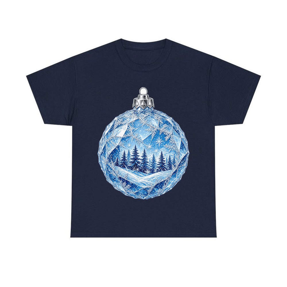 Crystal Forest Bauble personalised Christmas T-shirt in navy