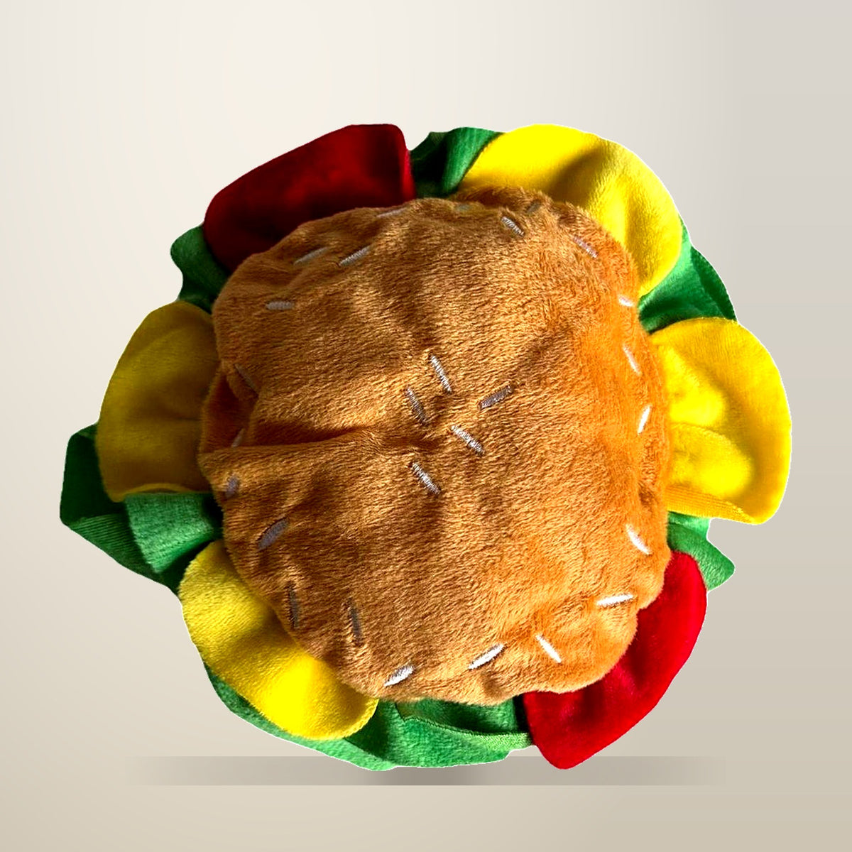 Hamburger Pet Headgear, Small, Medium and Large, on a plain cream background