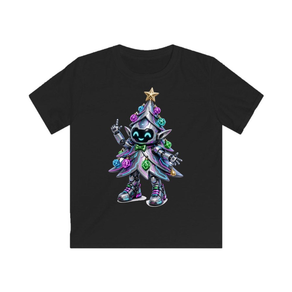 Cyber Christmas Tree personalised kids Christmas tee in black