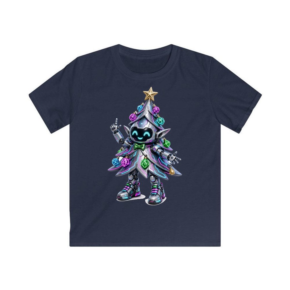 Cyber Christmas Tree personalised kids Christmas tee in navy