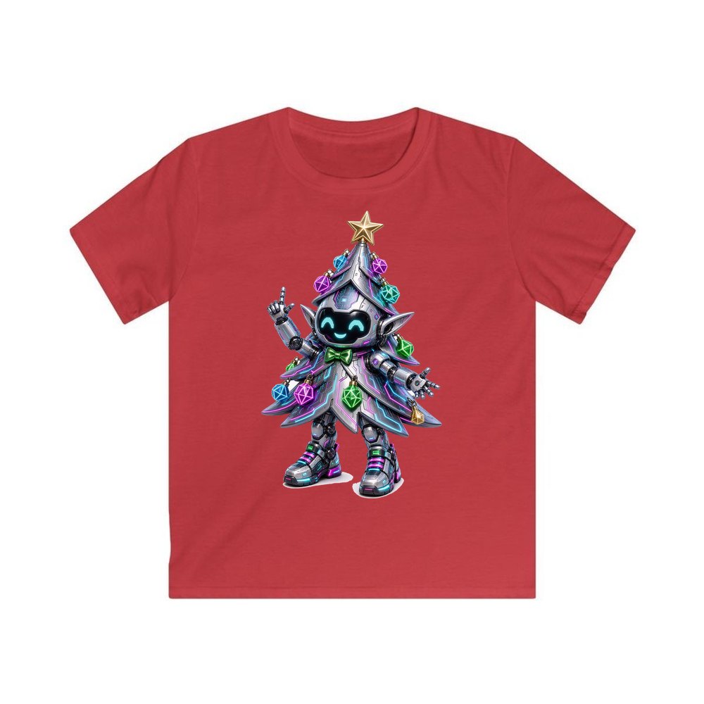 Cyber Christmas Tree personalised kids Christmas tee in red