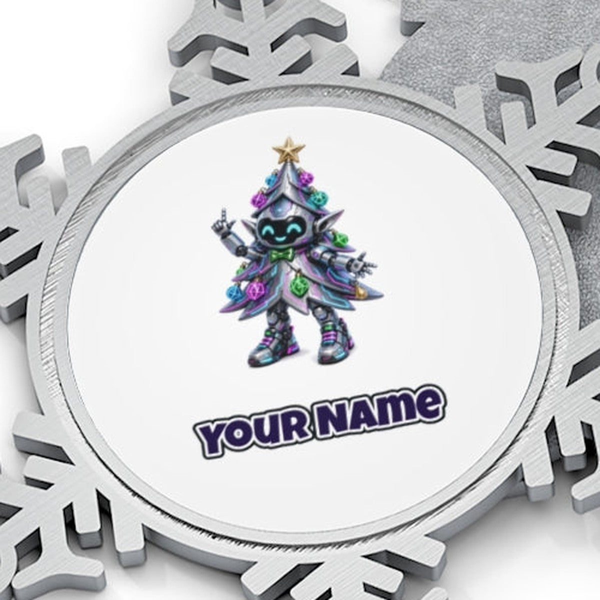 Cyber Christmas Tree Personalised Pewter Christmas Ornament