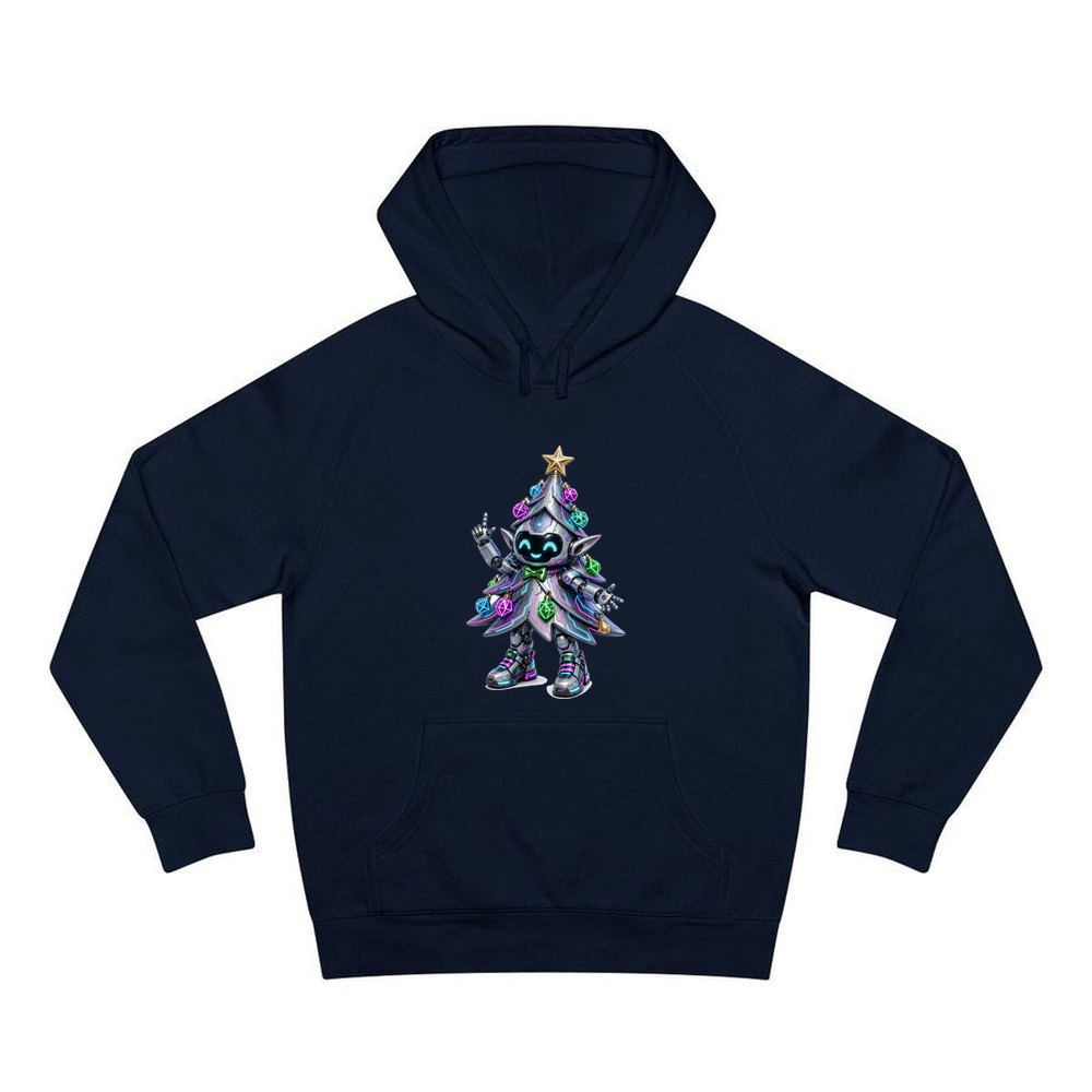 Cyber Christmas Tree personalised Christmas hoodie in navy