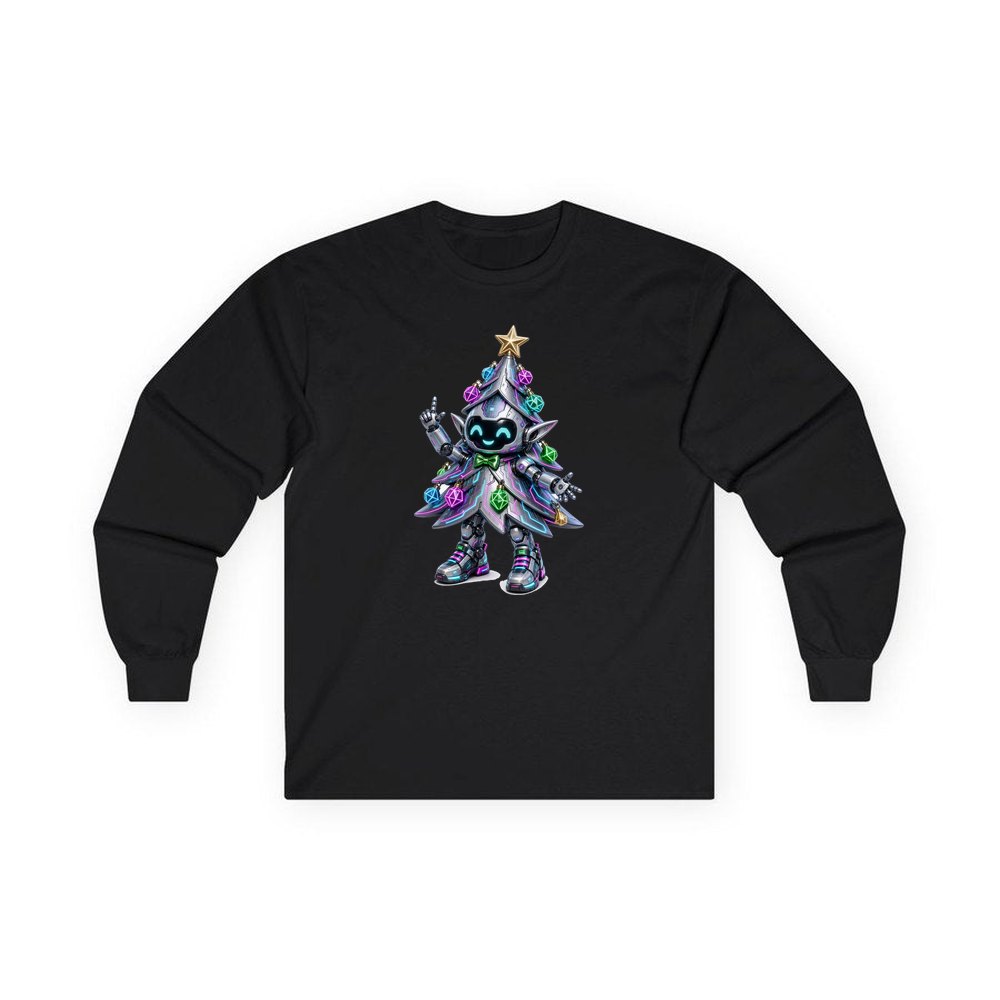 Cyber Christmas Tree personalised long sleeve Christmas T-shirt in black