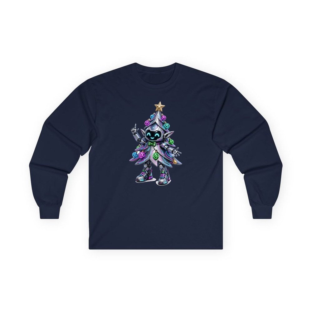 Cyber Christmas Tree personalised long sleeve Christmas T-shirt in navy