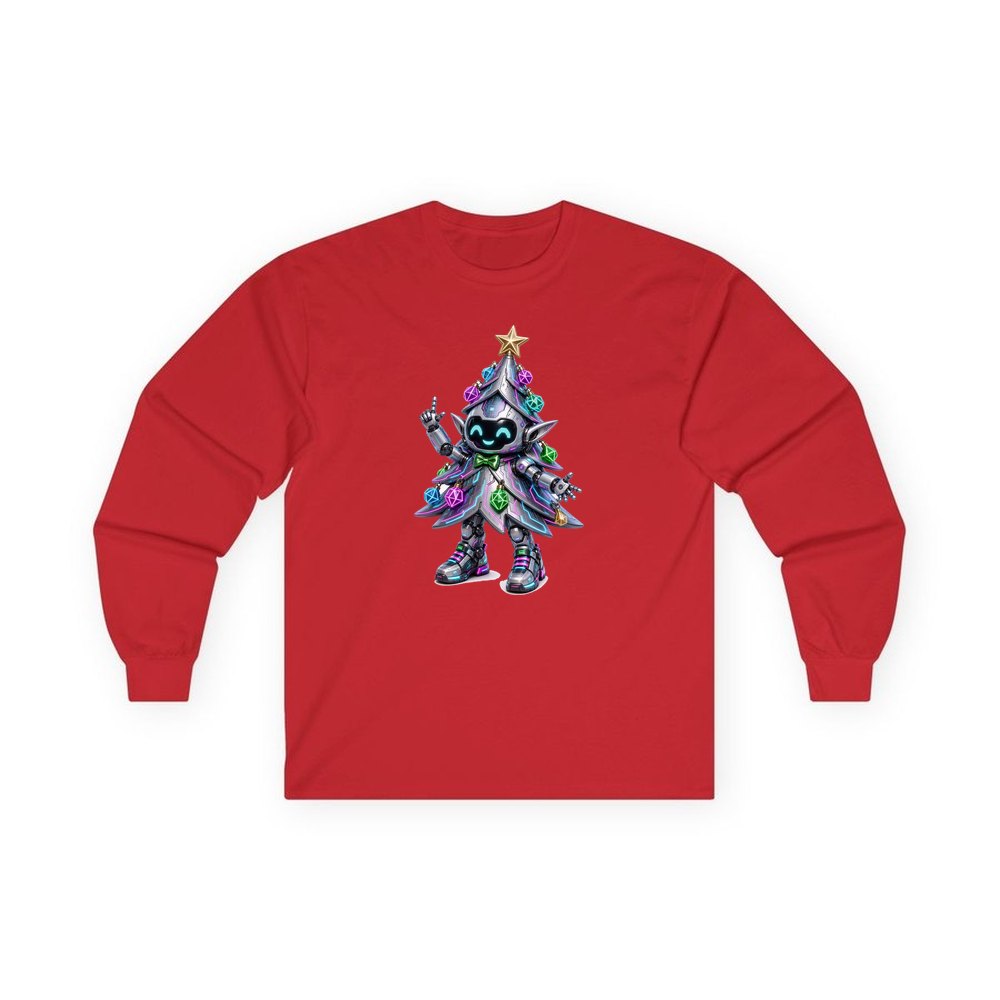 Cyber Christmas Tree personalised long sleeve Christmas T-shirt in red