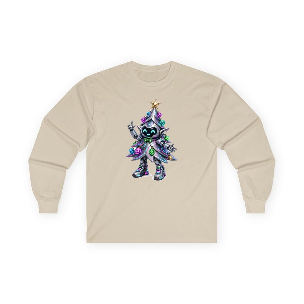 Cyber Christmas Tree personalised long sleeve Christmas T-shirt in sand