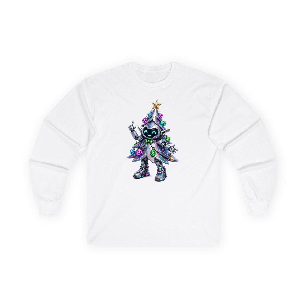 Cyber Christmas Tree personalised long sleeve Christmas T-shirt in white