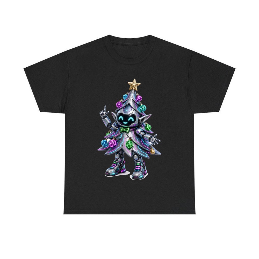 Cyber Christmas Tree personalised Christmas T-shirt in black