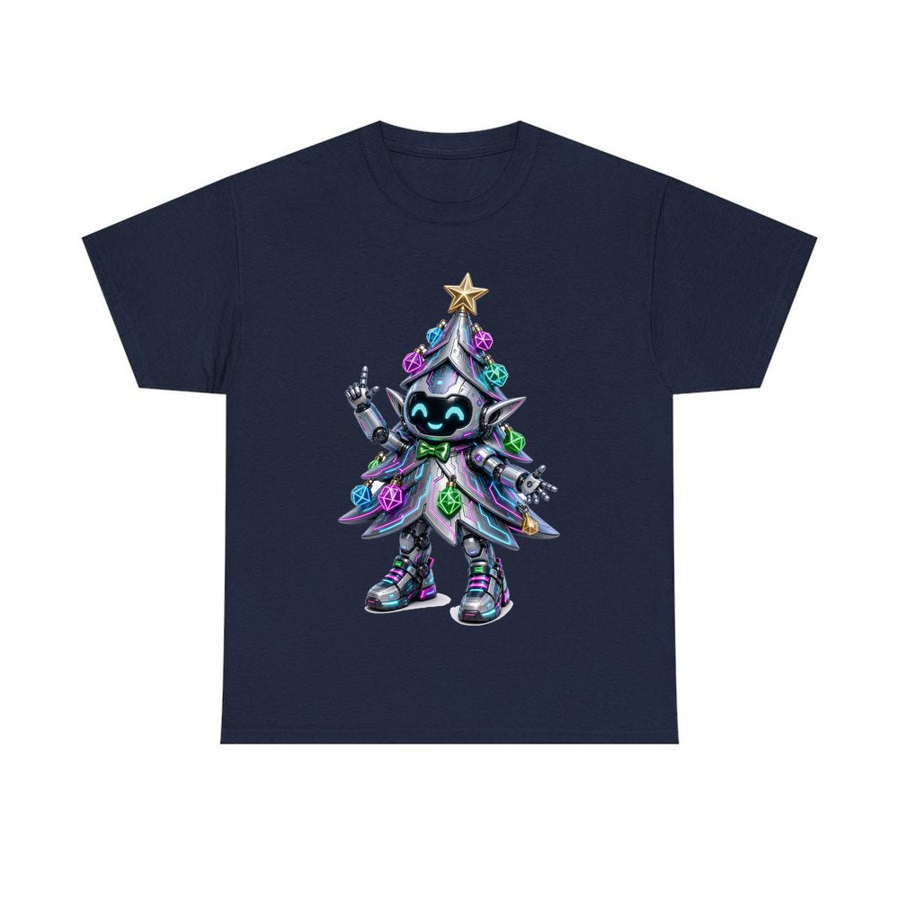 Cyber Christmas Tree personalised Christmas T-shirt in navy