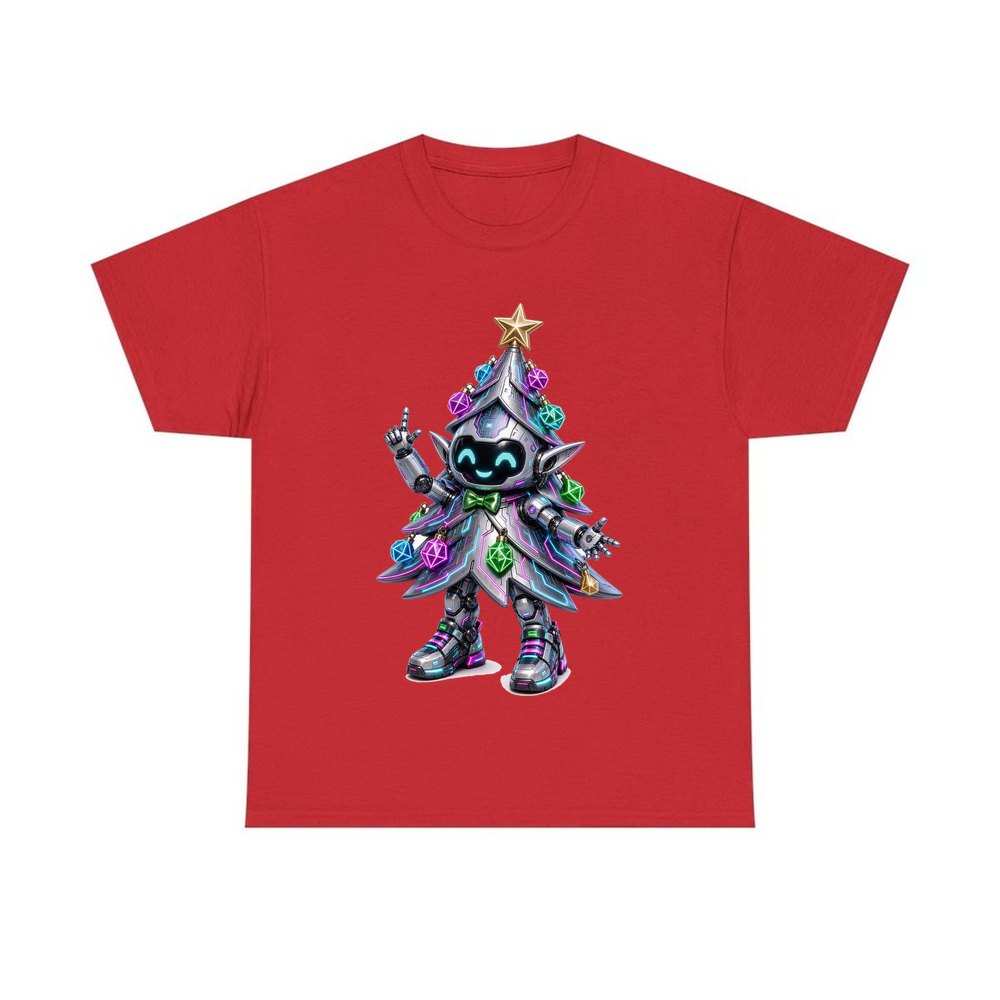 Cyber Christmas Tree personalised Christmas T-shirt in red