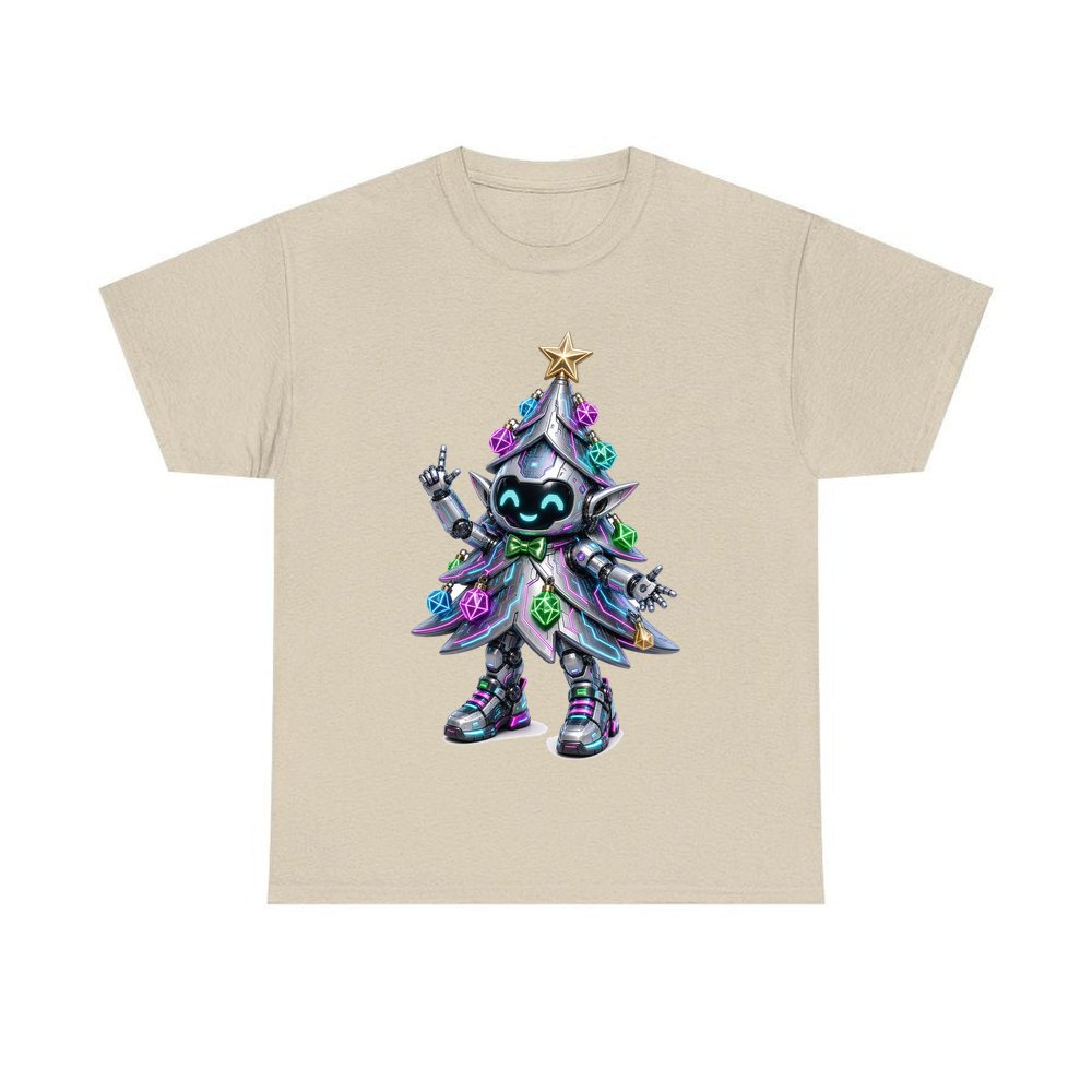 Cyber Christmas Tree personalised Christmas T-shirt in sand