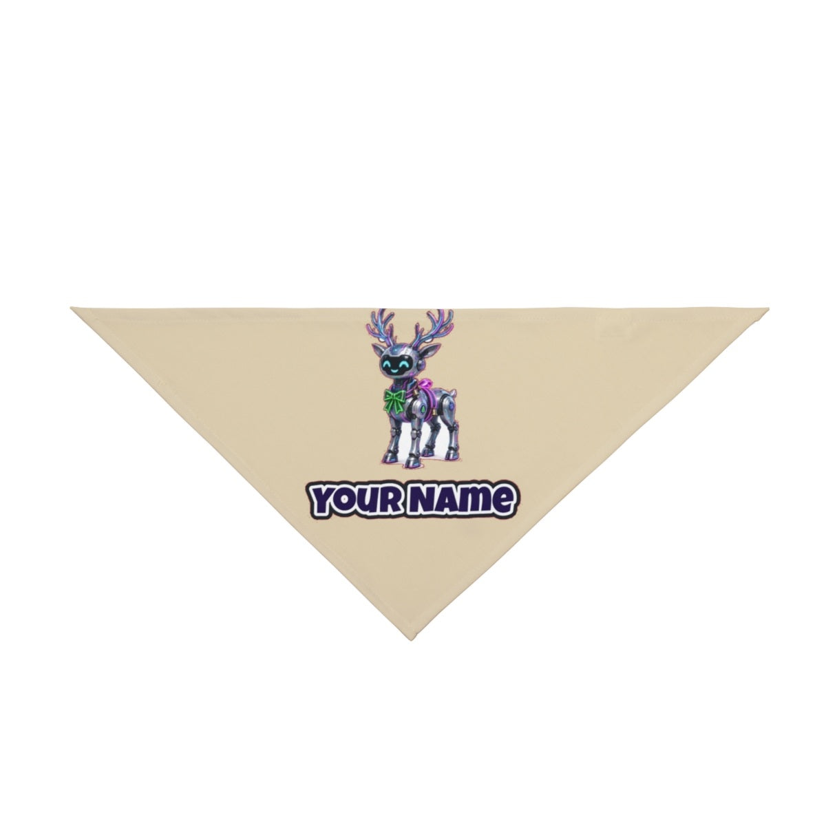 Cyber Reindeer personalised Christmas pet bandana in beige, tie-on style