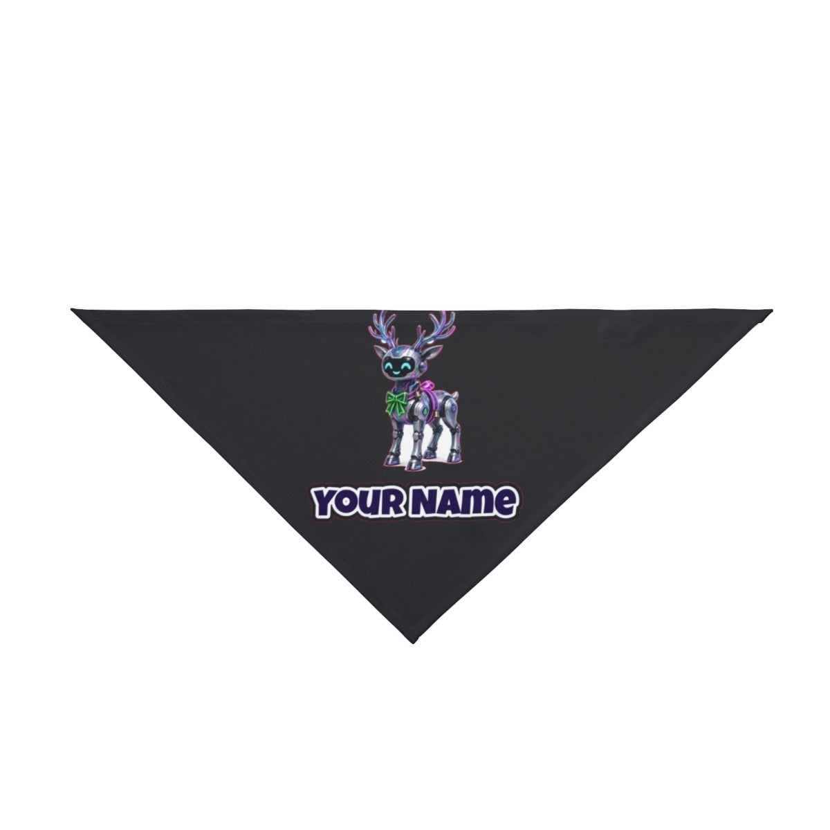 Cyber Reindeer personalised Christmas pet bandana in black, tie-on style