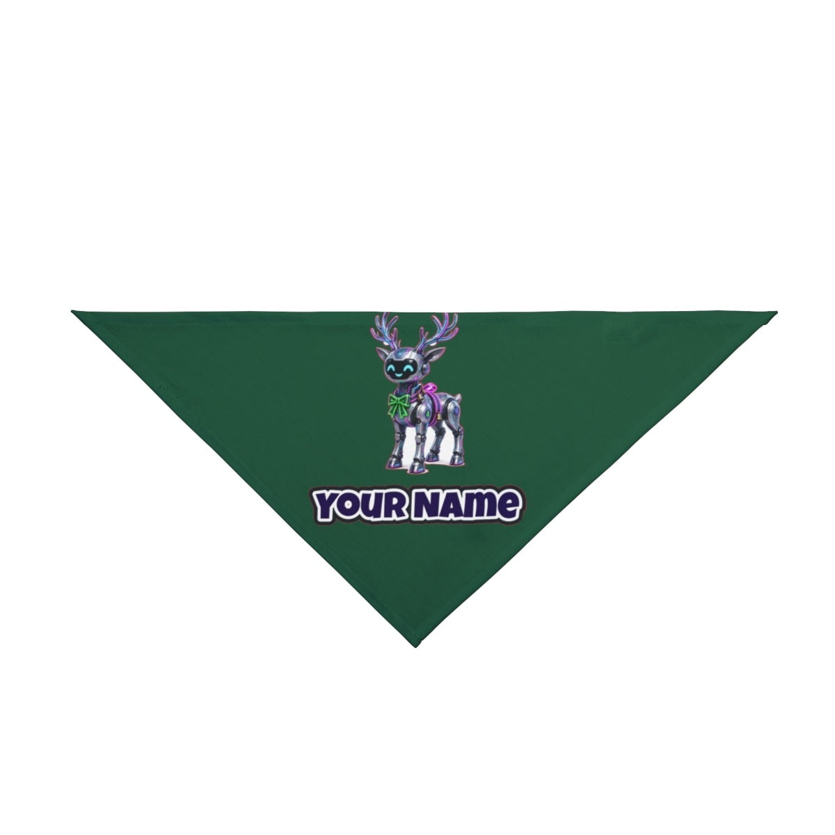 Cyber Reindeer personalised Christmas pet bandana in green, tie-on style