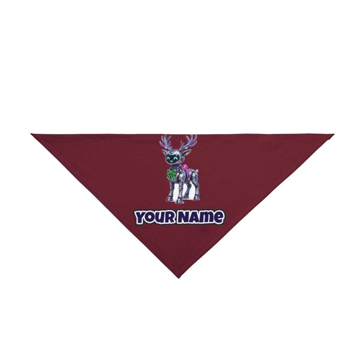 Cyber Reindeer personalised Christmas pet bandana in maroon, tie-on style