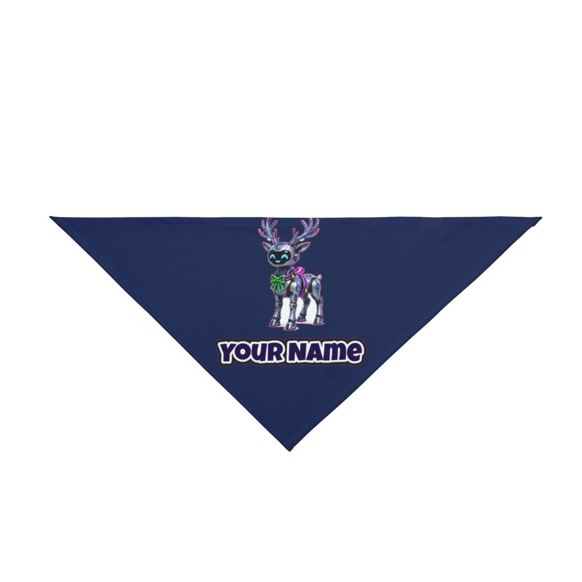 Cyber Reindeer personalised Christmas pet bandana in navy, tie-on style
