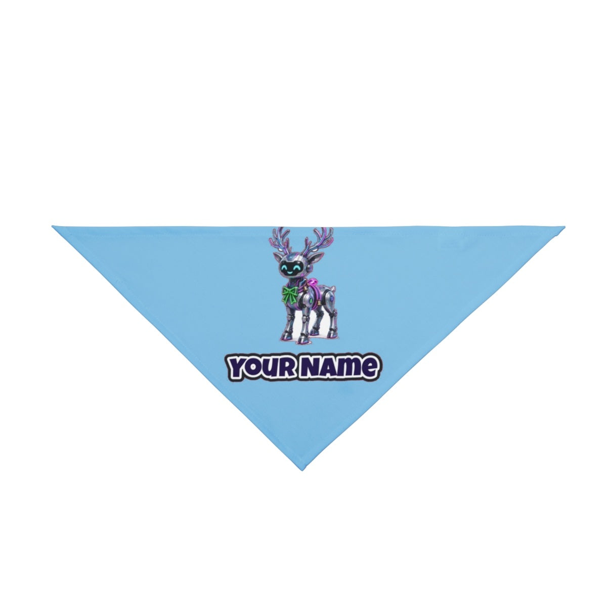 Cyber Reindeer personalised Christmas pet bandana in sky blue, tie-on style