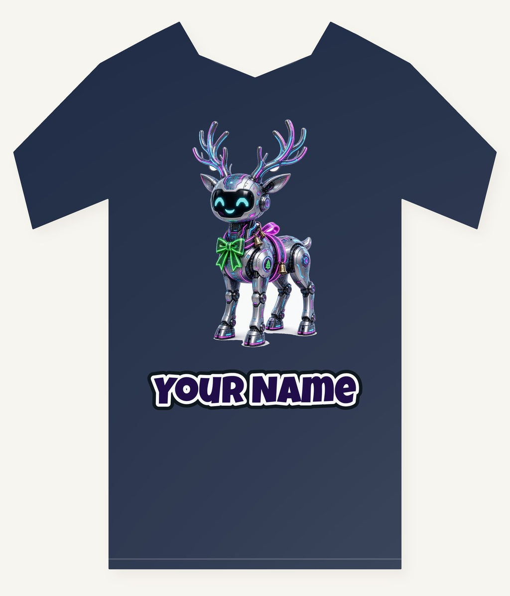 Cyber Reindeer Personalised Kids and Baby Christmas Tee