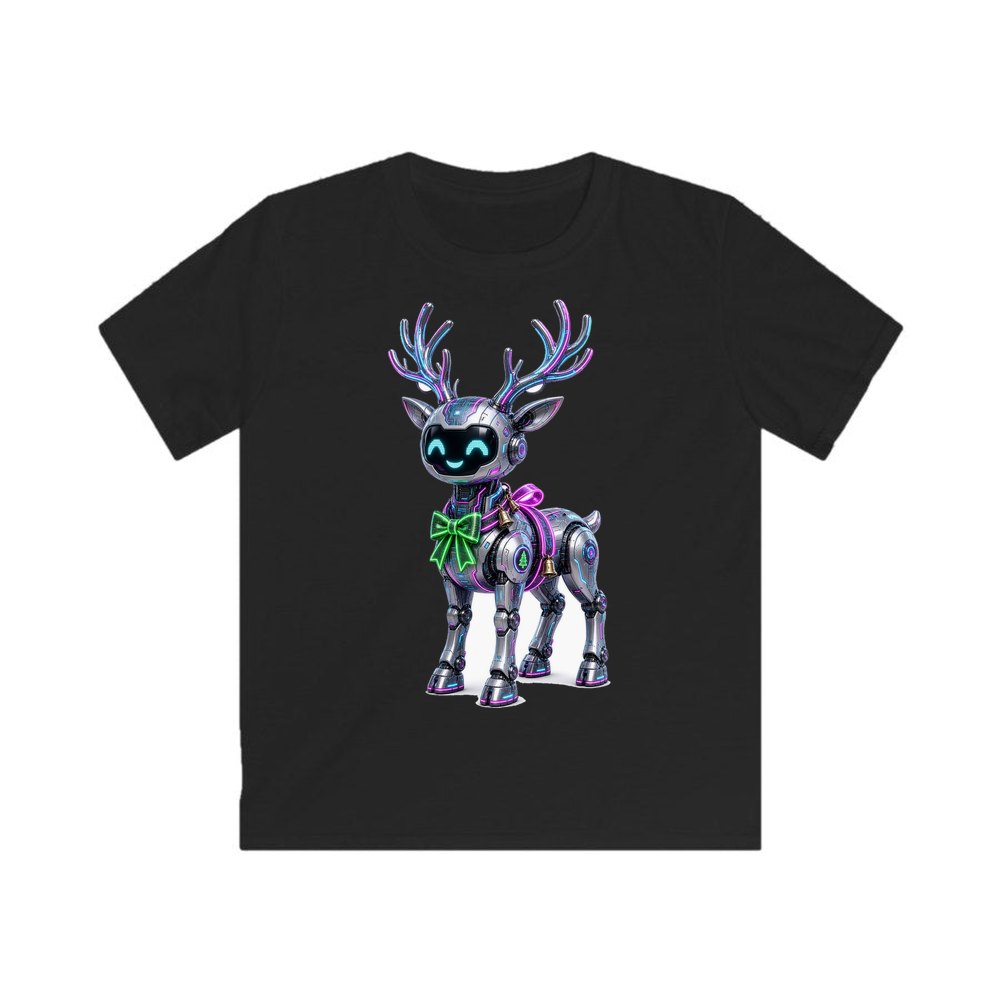 Cyber Reindeer personalised kids Christmas tee in black