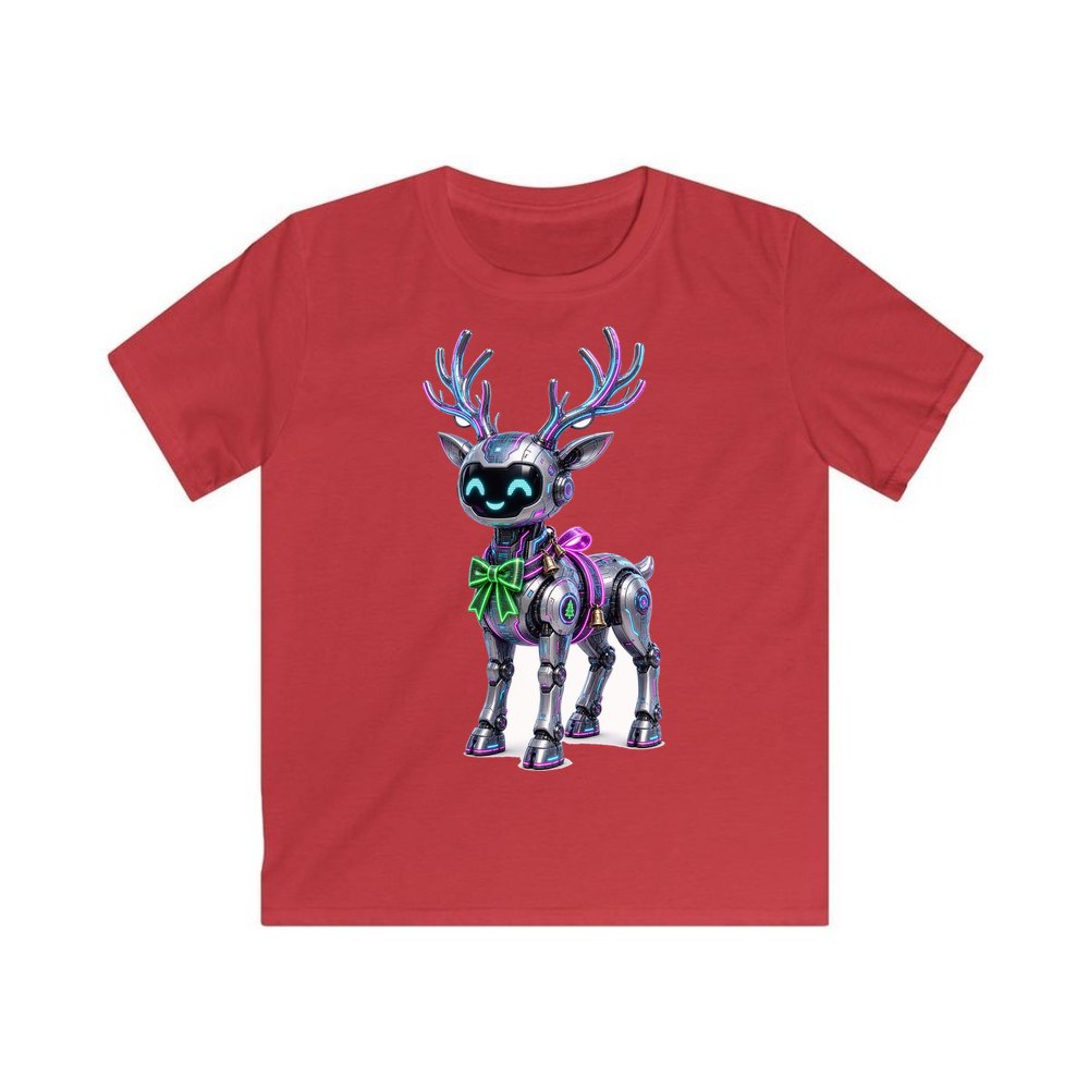 Cyber Reindeer personalised kids Christmas tee in red