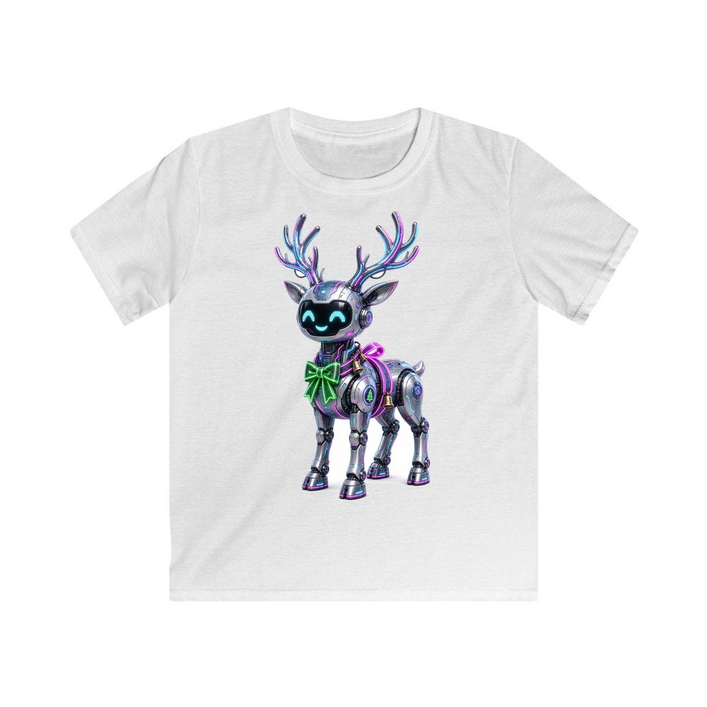 Cyber Reindeer personalised kids Christmas tee in white