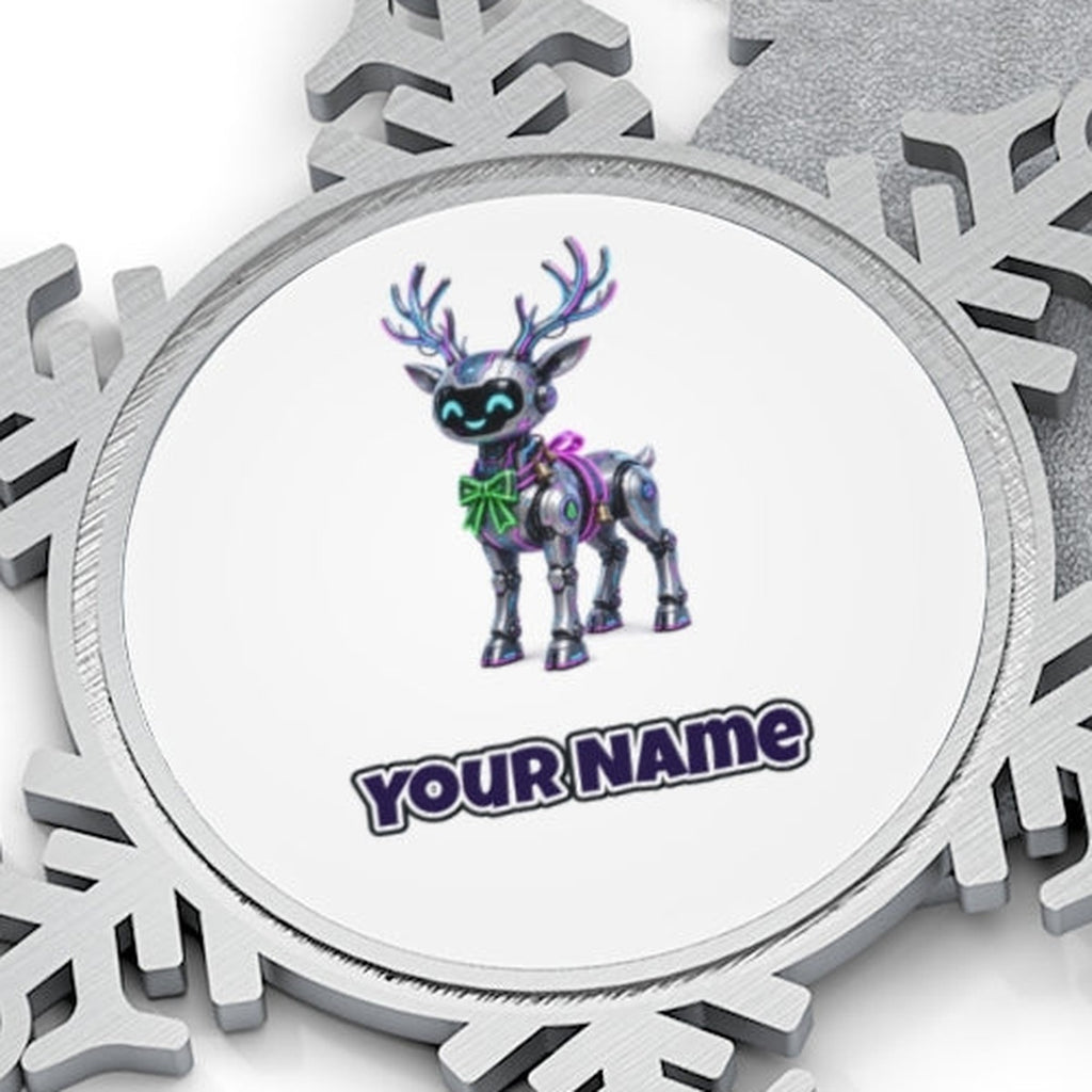 Cyber Reindeer Personalised Pewter Christmas Ornament