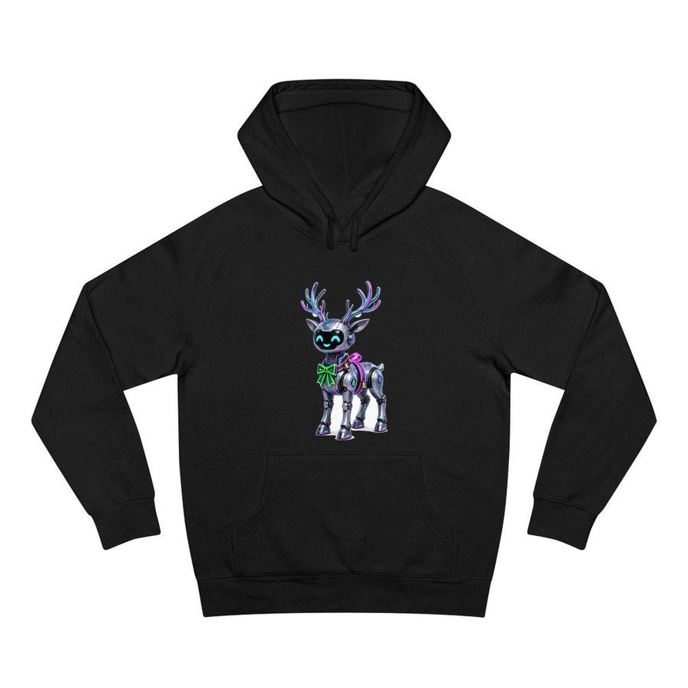 Cyber Reindeer personalised Christmas hoodie in black