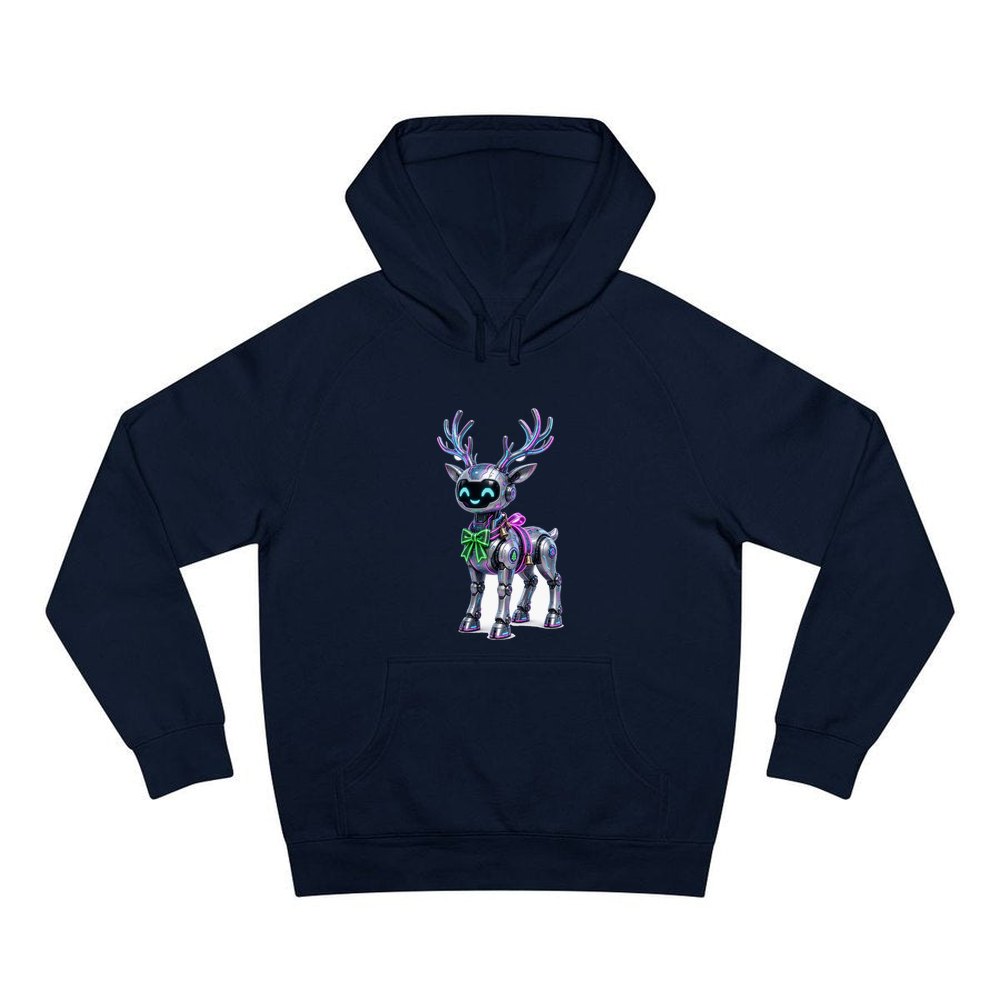 Cyber Reindeer personalised Christmas hoodie in navy