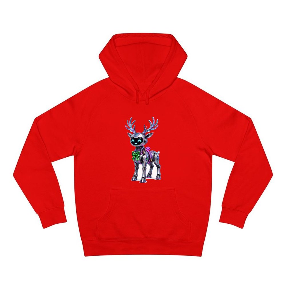 Cyber Reindeer personalised Christmas hoodie in red