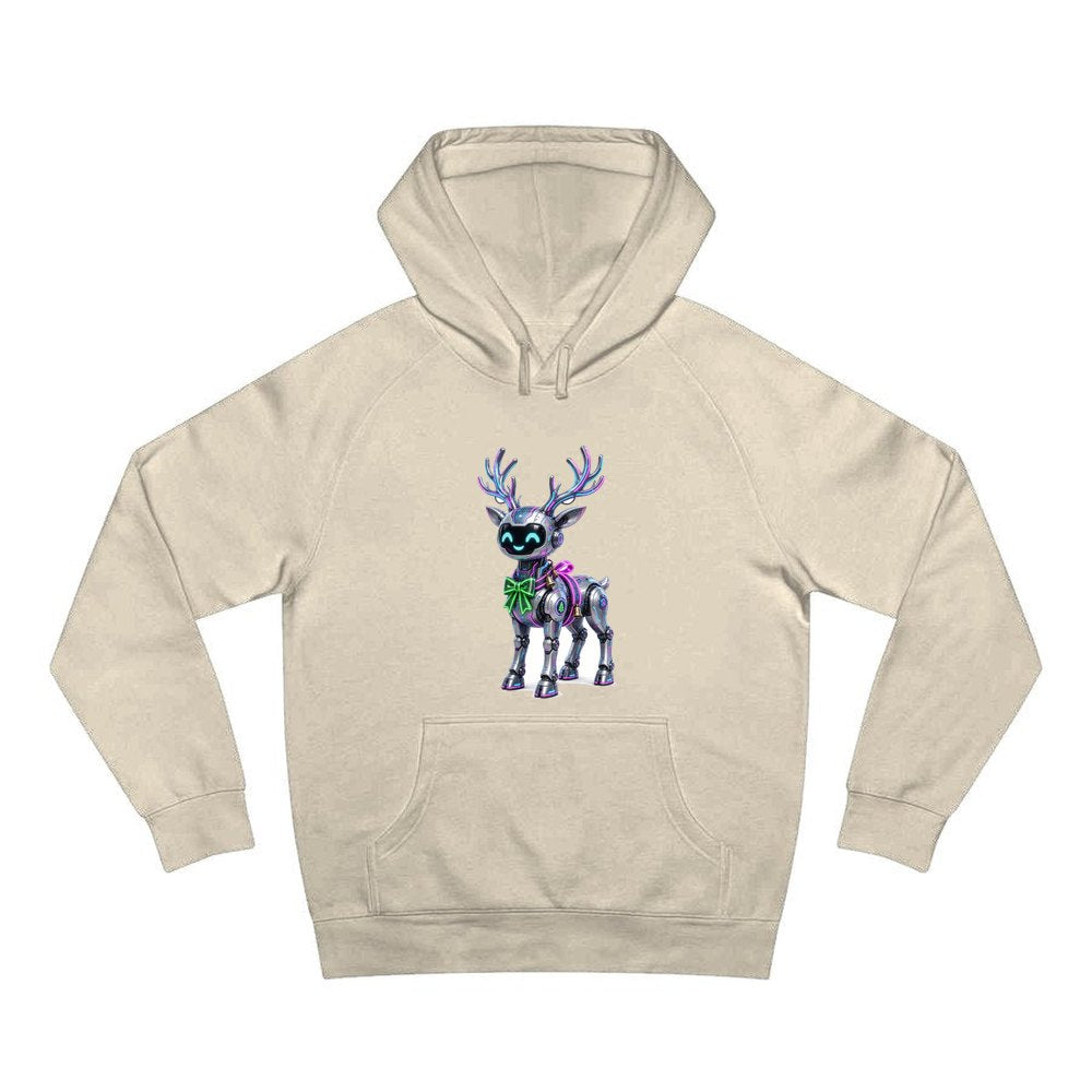 Cyber Reindeer personalised Christmas hoodie in sand