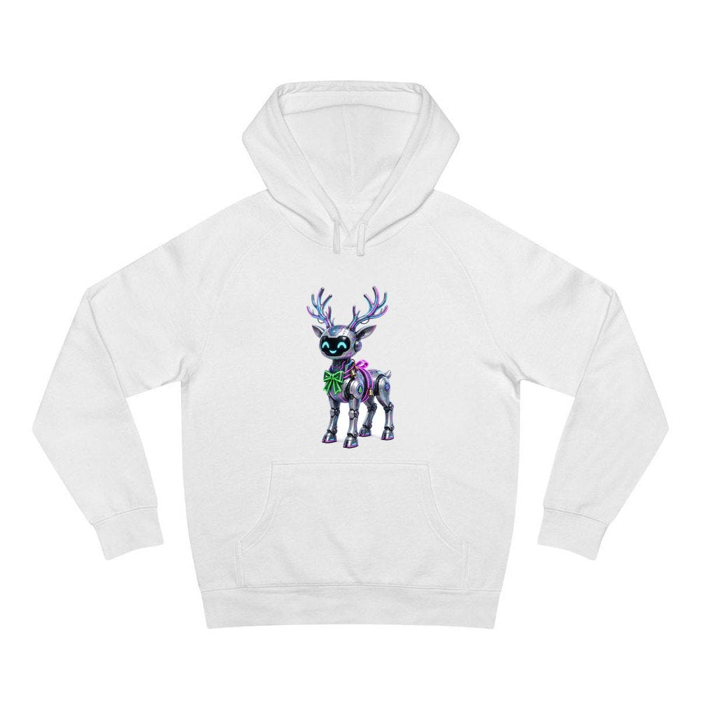 Cyber Reindeer personalised Christmas hoodie in white