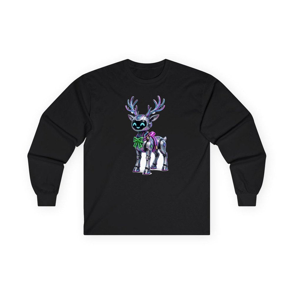 Cyber Reindeer personalised long sleeve Christmas T-shirt in black