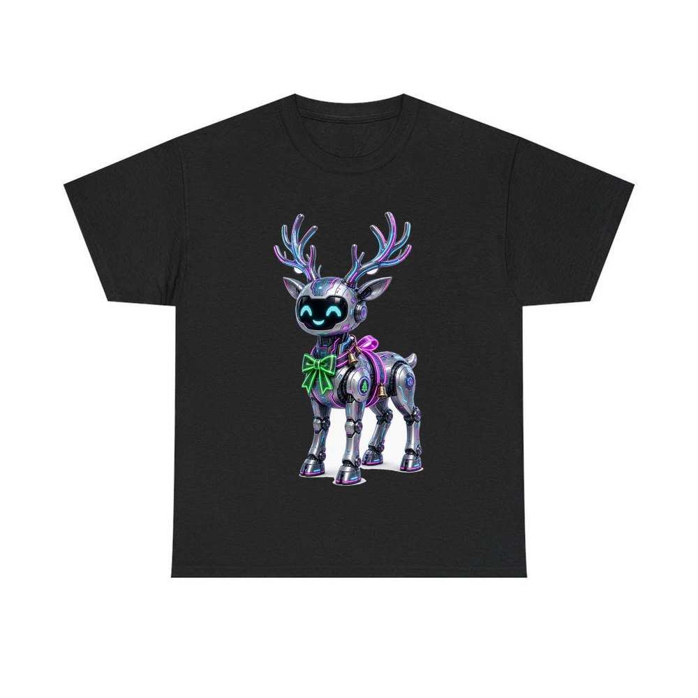 Cyber Reindeer personalised Christmas T-shirt in black