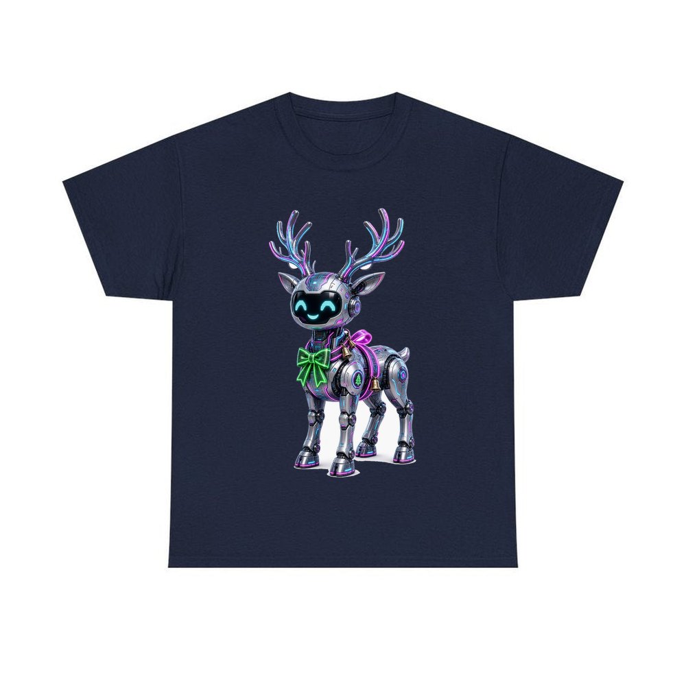 Cyber Reindeer personalised Christmas T-shirt in navy