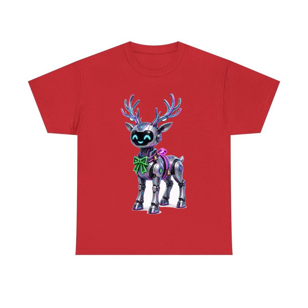 Cyber Reindeer personalised Christmas T-shirt in red