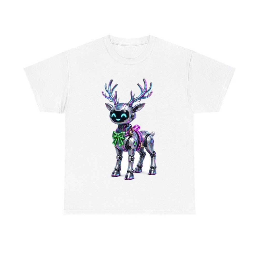 Cyber Reindeer personalised Christmas T-shirt in white