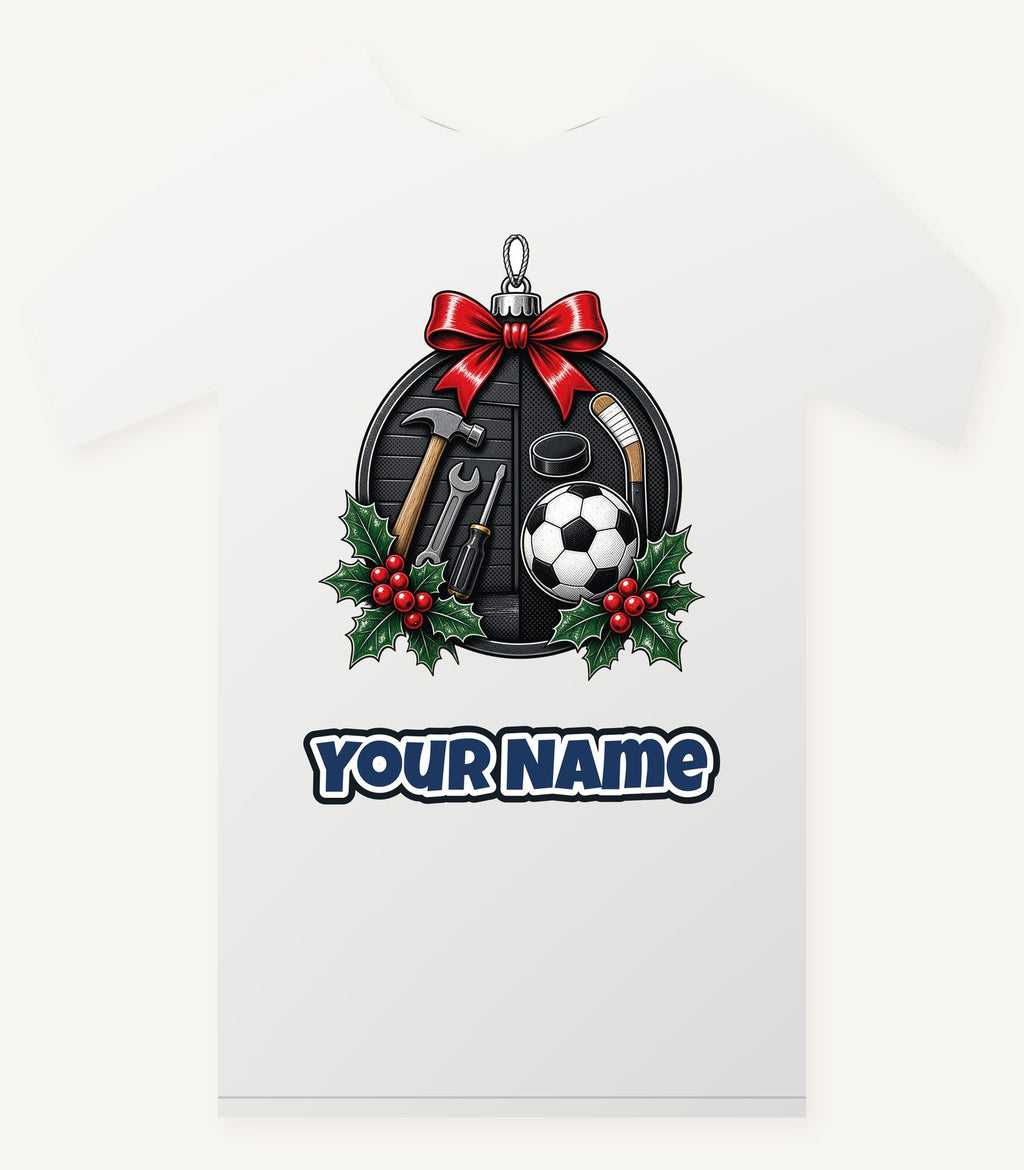 Dad's Tools And Sports Bauble Personalised Christmas T-Shirt and Hoodie