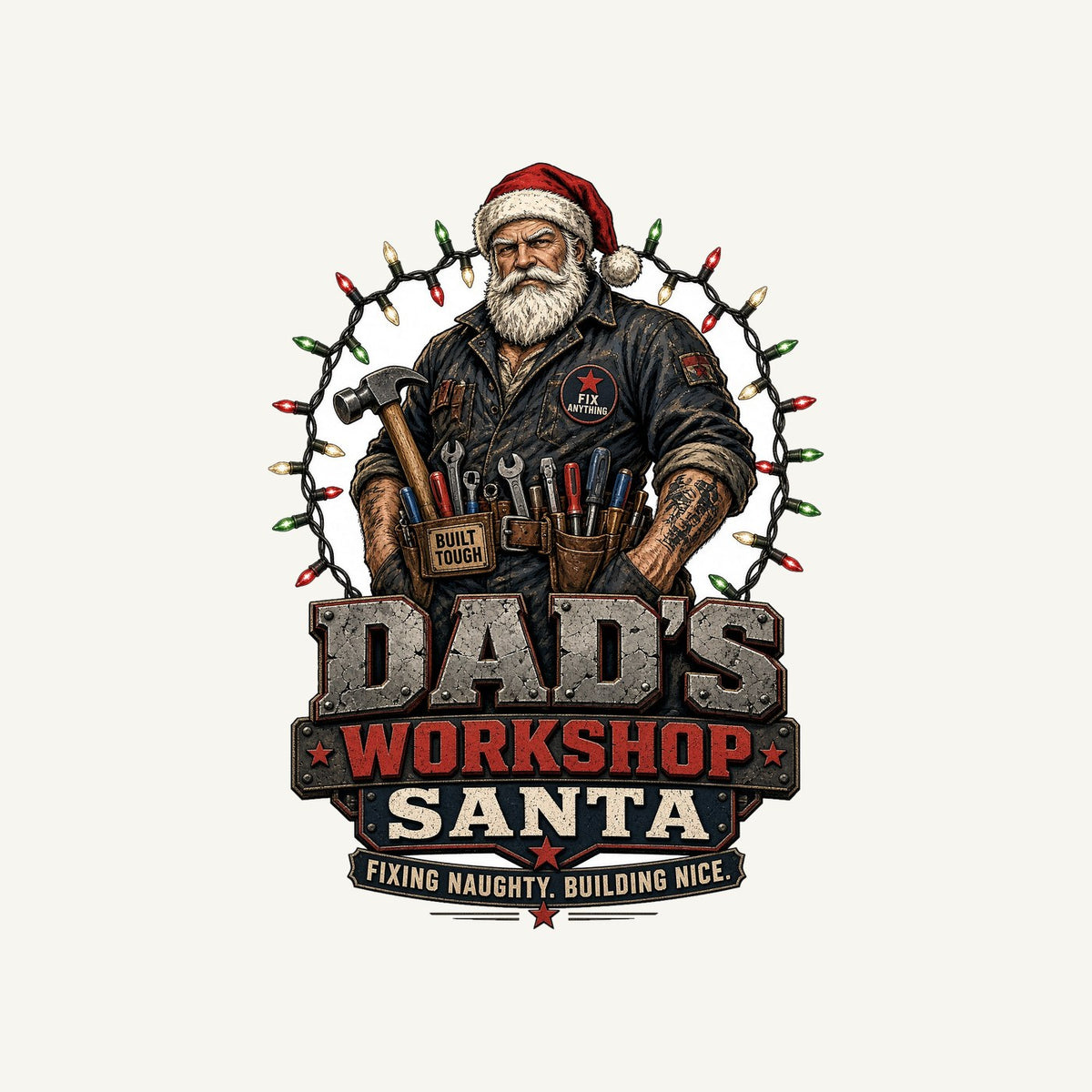 Dad's Workshop Santa Personalised Kids and Baby Christmas Tee